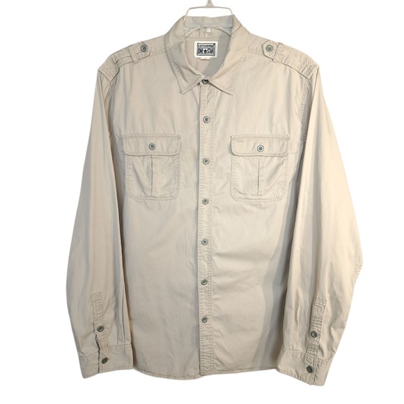 Converse One‎ Star Men's Collared Button-Up Shirt XL Beige Long Sleeves - Picture 1 of 11